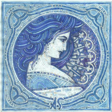 Стъклокерамична мозайка Женски профил ар нуво, в синьо