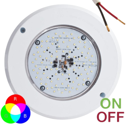 Pool spotlight LED Slim, 40W, 12V AC, RGB interchangeable colors, IP68, white ABS, 2-core cable.